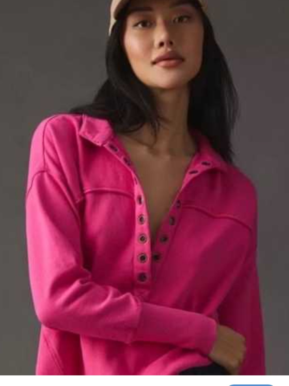 anthropologie evanna sweatshirt XL Hot Pink Pullover Henley Top